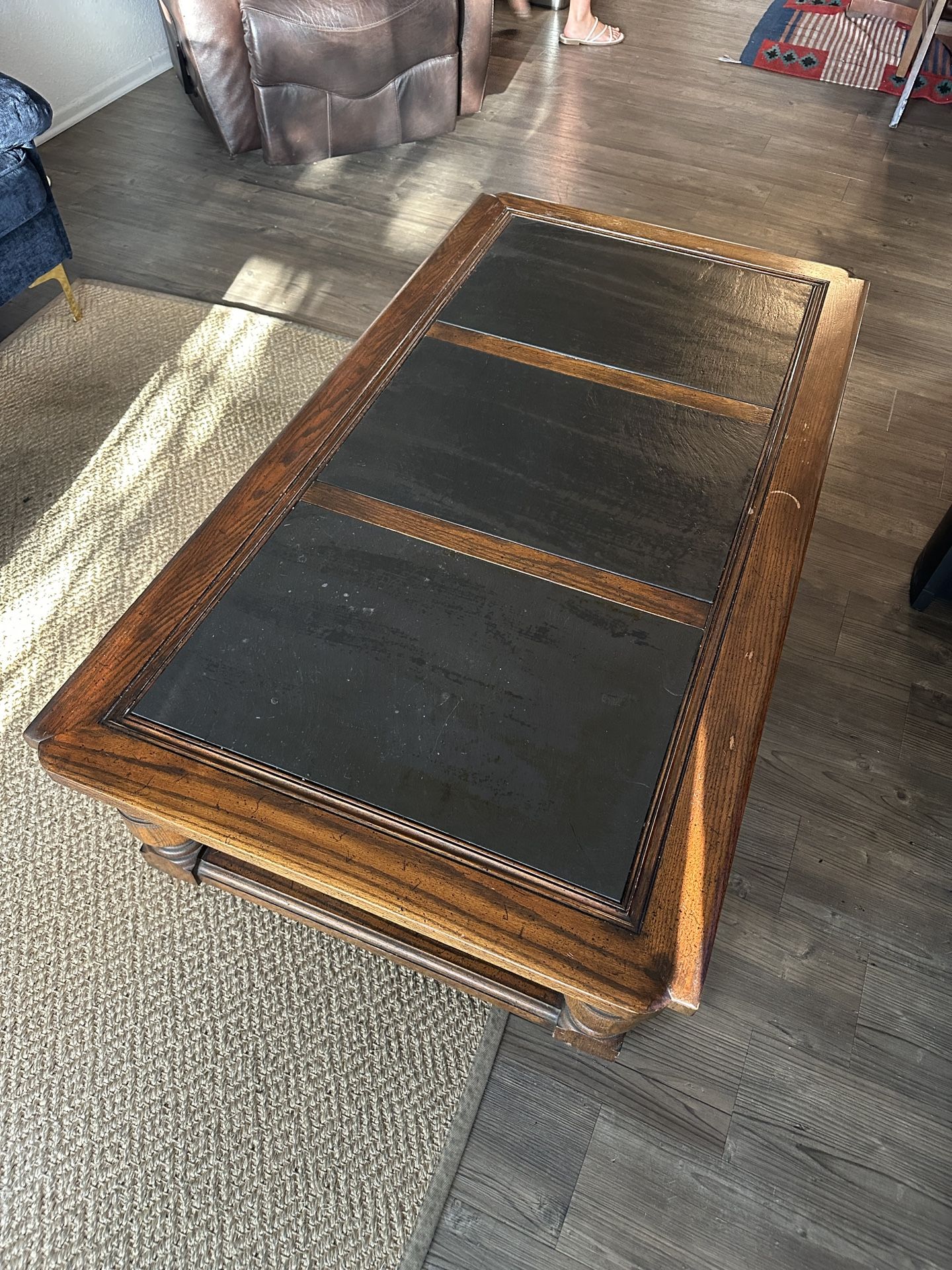 Antique Coffee Table Stone and Wood