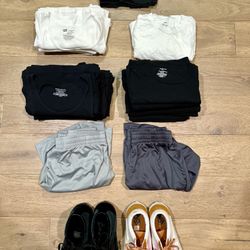📦 Huge Men’s Clothing Bundle + Vans Shoes (Size L–XL Tops, Size 12 Shoes) — Great Deal!