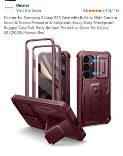 Dexnor for Samsung Galaxy S25 Case with Built-in Slide Camera Cover & Screen Protector & Kickstand, Heavy-Duty Shockproof Rugged Case Full-Body Bumper