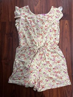 Floral Print Romper with Tie Waist L 14-16
