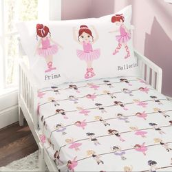 Everyday Kids Toddler Crib Fitted Sheet And Pillowcase Set -Born To Dance Ballerina- Soft Microfiber