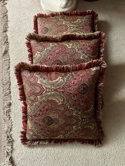Down Filled Paisley Throw Pillows Trim Set of 3