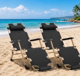 2pc Adjustable Lounge Chair - 26" Seat Width - w/ Headrest & Foot Pads