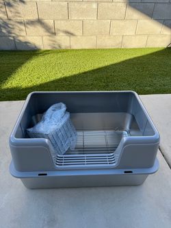 NEW Stainless Steel Rabbit Litter Box Set with Hay Feeder & Lid