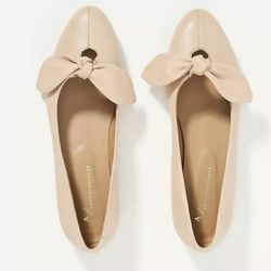 Anthropologie Pink Camellia Tie Bow Flats Sz 7