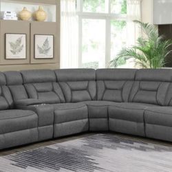🩶 New Upholstered Grey Faux Suede Power Reclining Sectional $10 DOWN