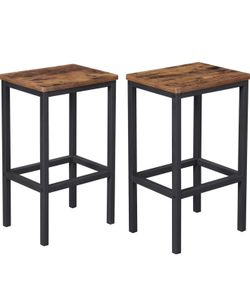 Bar Stools Set of 2, Bar Chairs, Kitchen Breakfast Bar Stools with Footrest, 25.6 Inch Tall, Industrial in Living Room, Party Room, Rustic Brown and B