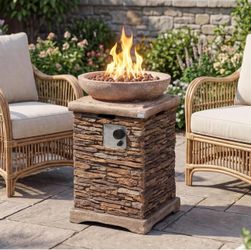 Outdoor Propane Fire Column with Lava Rocks