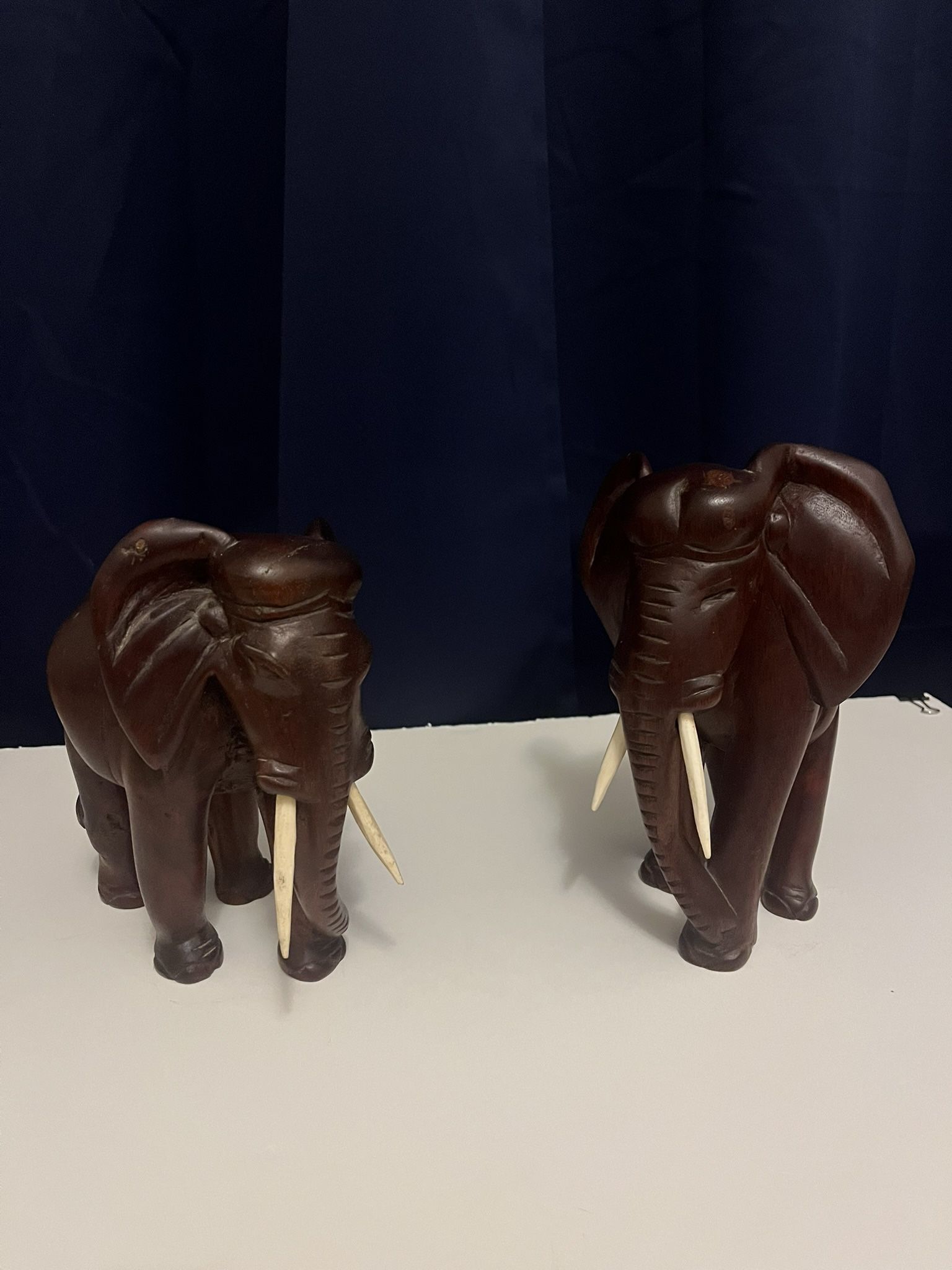 Pair of Hand-Carved, Wooden, African Elephants