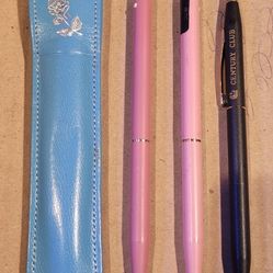 Cross Cowhide Purse Pouch Pen Protector + Cross Pen + 2 Sheaffer Pens