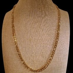 Unisex 14K Figaro Gold Plated 24 Inch  Chain  7.5mm Lobster Clasp USA Stamped