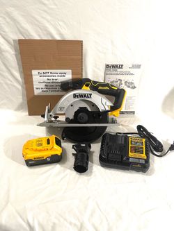 Brand new DeWalt 20 V brushless 6-1/2” circular saw tool set. Comes battery charger and tool bag.