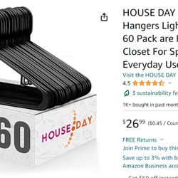 HOUSE DAY Durable Black Plastic Hangers Light-Weight with Hooks