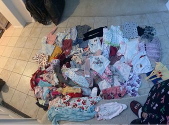 Baby Girls Clothes over 50 pieces all in great condition some only used once or twice. Ranging from 6 months to 3T. Including A Peter Rabbit Stuff Ani