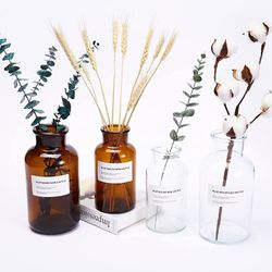 4PCs Glass Vase and 4 Sets articial Flowers Pack | Eucalyptus with Vase Decorative 