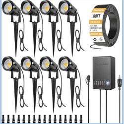 ZUCKEO All-in-One Landscape Lighting Kit, 5W LED Low Voltage Landscape Lights with Transformer and 80FT Wire, Waterproof Outdoor Spotlight with Connec