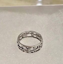 Sterling Silver Vintage Art Nouveau Floral Ring  Size 7