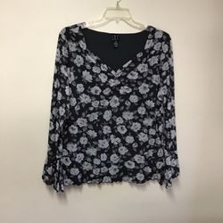 Women’s INC 100% Nylon Long Sleeve Floral Blouse… Size 1X