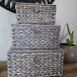 Woven Wicker Storage Set Grey