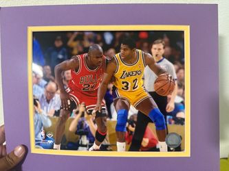 Michael Jordan vs Magic Johnson Matted NBA Photo
