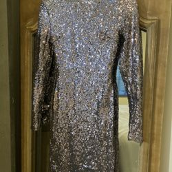Mauve Sequined Fitted Dress