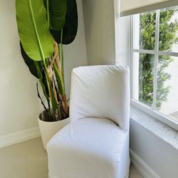 8 White Slip Cover Chairs 