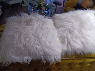 Pair of shaggy white pillows