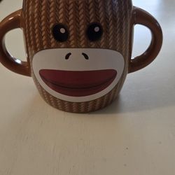 Galerie Brand Sock Monkey Mug with Double Handles 4" tall