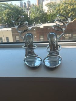 Silver Spiral Snake Wrap Heeled Sandals