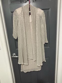 Silver Metallic Dress with Draped Jacket
