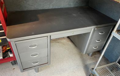 Large Solid Vintage Steel Military Desk