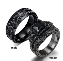 New s925 black gunmetal wedding ring set engagement ring his and hers