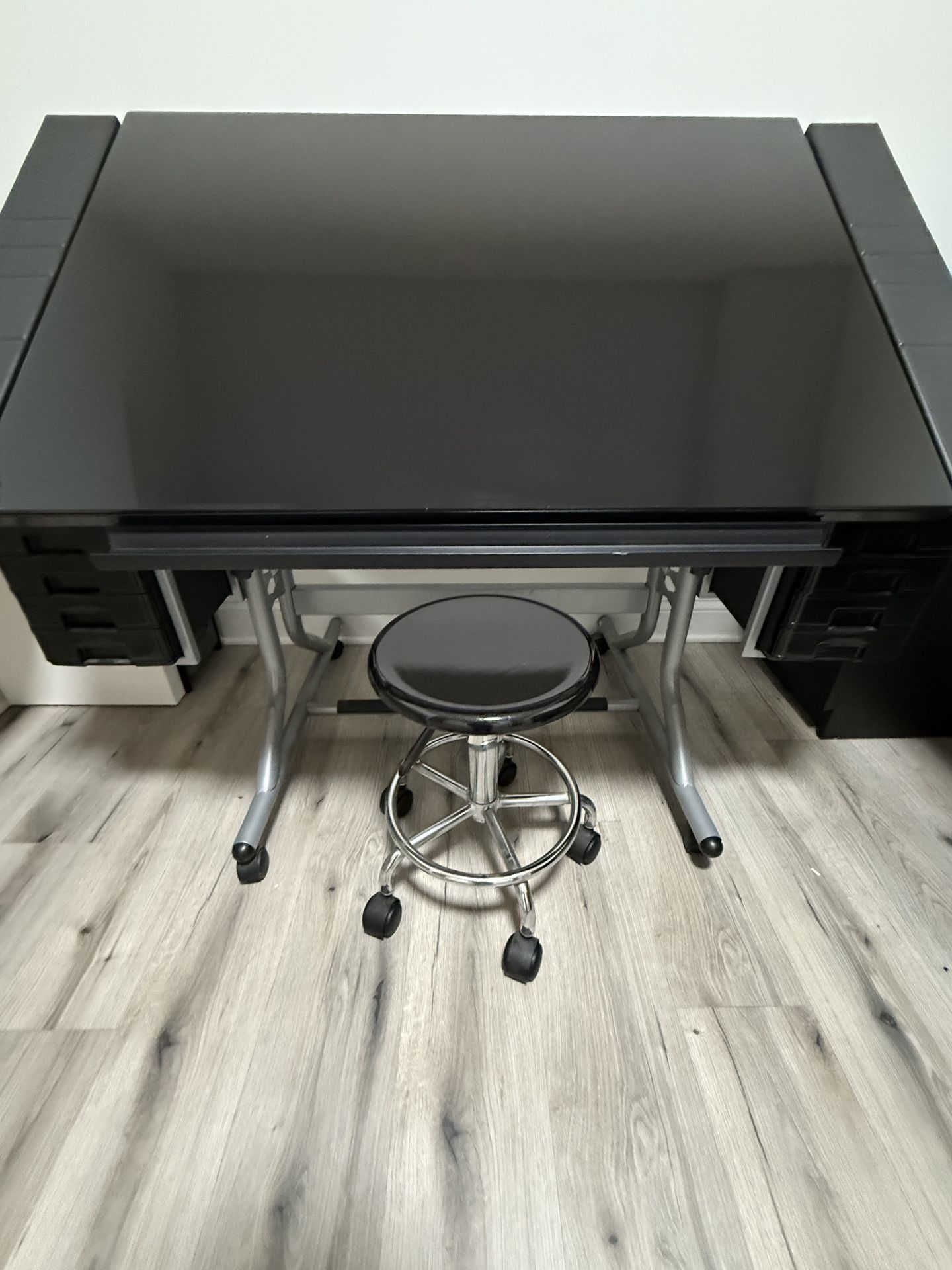 CraftMaster II Glass Top Craft and Drawing Table, Black Glass & Steel Structue