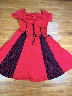 Women’s Red Black Lace Gothic Renaissance Corset Maxi Dress Size Large Costume