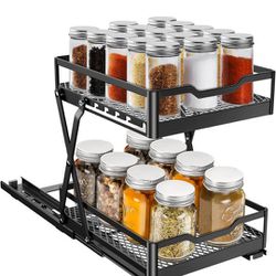 Spice Rack Organizer for Cabinet Seasoning Pull Out Pantry Kitchen Closet Storage Shelf Sliding Inside Cabinets Organization Height Adjustable Heavy D