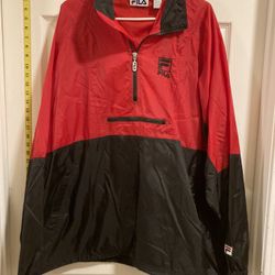Men's FILA Pullover Nylon Jacket Coat Windbreaker Red  and Black XXL half zip