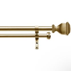 New Adjustable 36"-72" EXCLUSIVE HOME Napoleon Double Curtain Rod and Finial Set, Gold