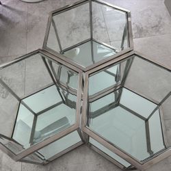 EVERLY QUINN COCKTAIL TABLES SET/3 GLASS, MIRROR & CHROME