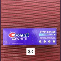 Crest 3D White Stain Eraser Teeth Whitening Toothpaste Icy Clean Mint 2.7 oz