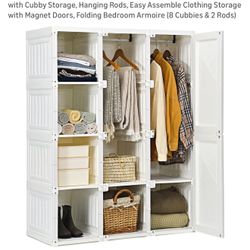 Portable Closet Wardrobe, Foldable Clothes Organizer with Cubby Storage