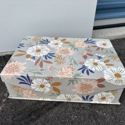 $5 for (1) Gray Floral Storage Organization Box-14.5w x 10d x 4h