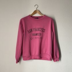 Hot Pink Size Small Men's Crewneck Sweatshirt Cozy Winter Freeway Exchange San Francisco Est 1850 Vintage Black Torn Graphic Print Purchased From SF