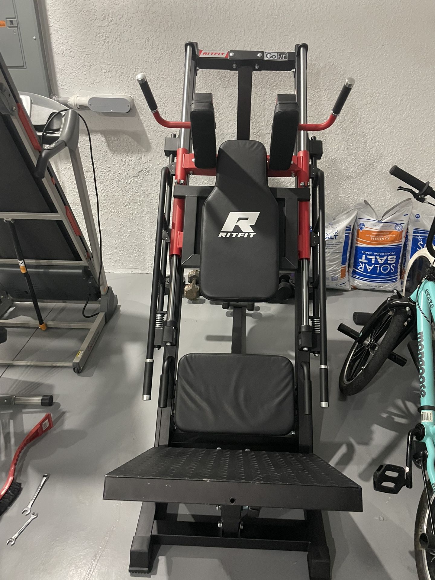RitFit BLP01 45 Degree 3-In-1 Leg Press Hack Squat and Calf Raise Machine - Red and black