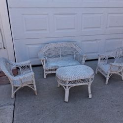 Antique Mini Wicker Table And Chairs Set