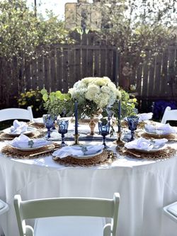 Table And Chairs With Blue Table Setting