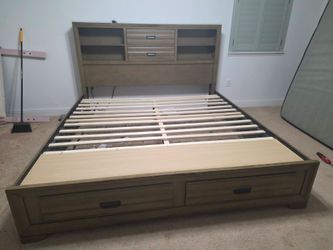 Wooden  Bed Frame with Storage shelf