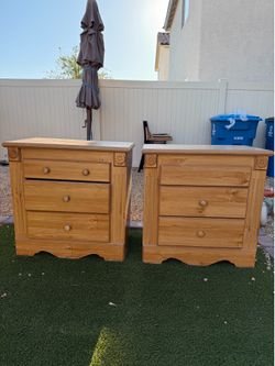 Matching Pair of Rustic Pine Bedside Tables – Heavy & Solid Wood