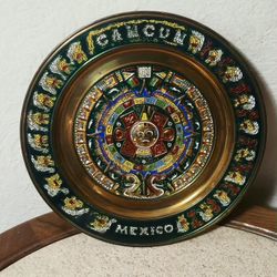 Aztec Mayan Calender Design Copper over Mixed Metal Wall Hanging Souvenir Cancun Mexico