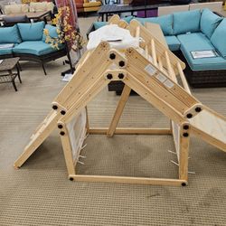 Wooden Montessori Climbing Triangle with Reversible Rock Wall & Slide