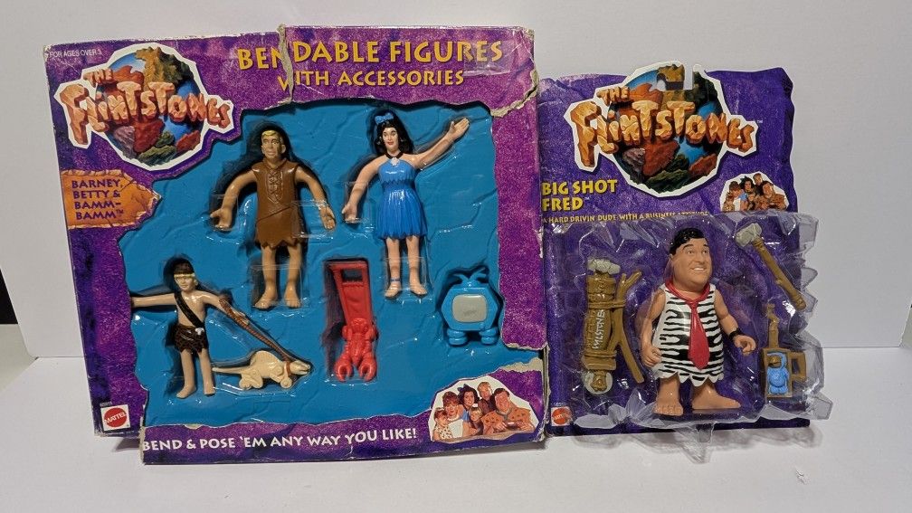 1993 Flintstones Action Figure Lot - Big Shot Fred + Barney, Betty & Bamm-Bamm MOC